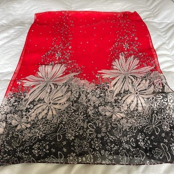 Accessories - Beautiful Red|Black|Cream | Floral Neck /Hair Scarf | Polyester| 18.5” X 57 “